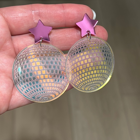 Disco Ball Acrylic Iridescent Earrings - Picture 1 of 2